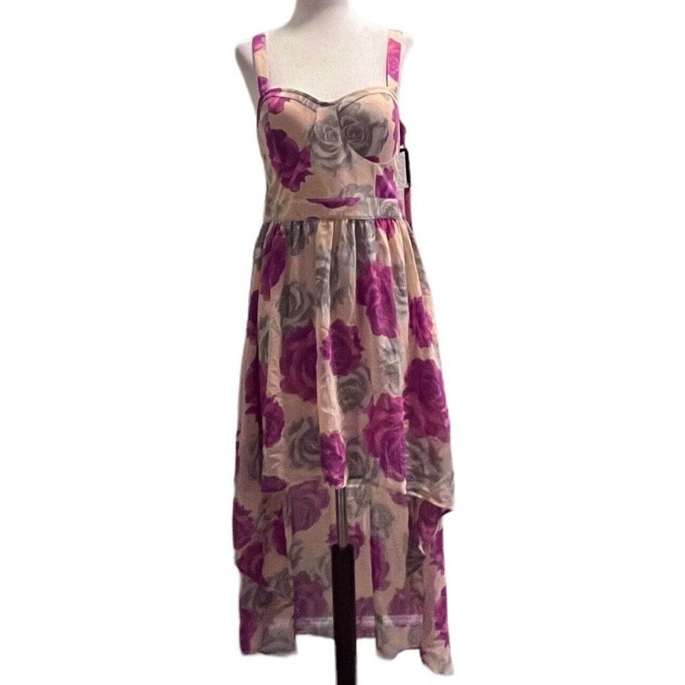 Forever 21 EXCLUSIVE Large Corset Style Floral Hi Lo Midi Maxi Dress Cream Red